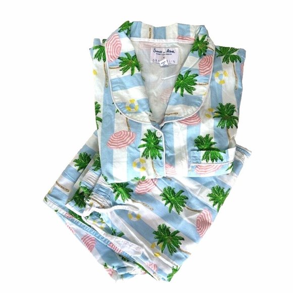 Sant & Abel X Gray Malin Palm Tree Pajamas Set Size L 100% Cotton Summer Cabana - Picture 2 of 15